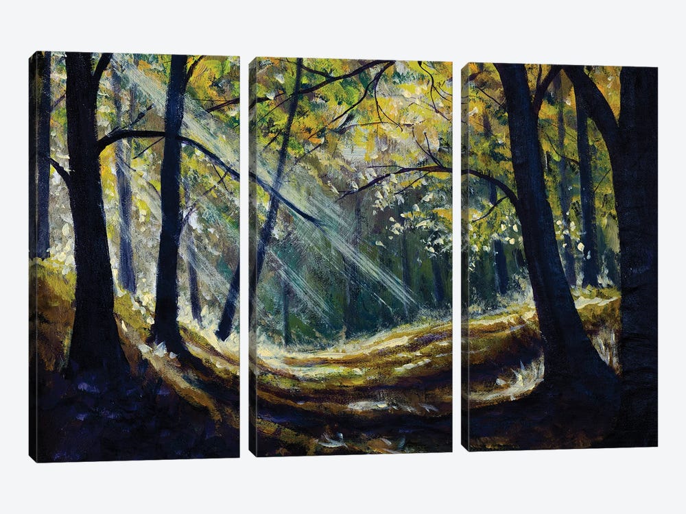 Sun In Forest With A Tree by Valery Rybakow 3-piece Canvas Wall Art