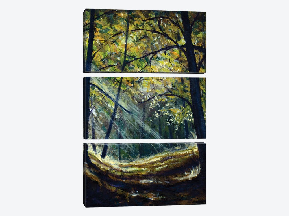 Sun In Forest With A Tree by Valery Rybakow 3-piece Canvas Artwork