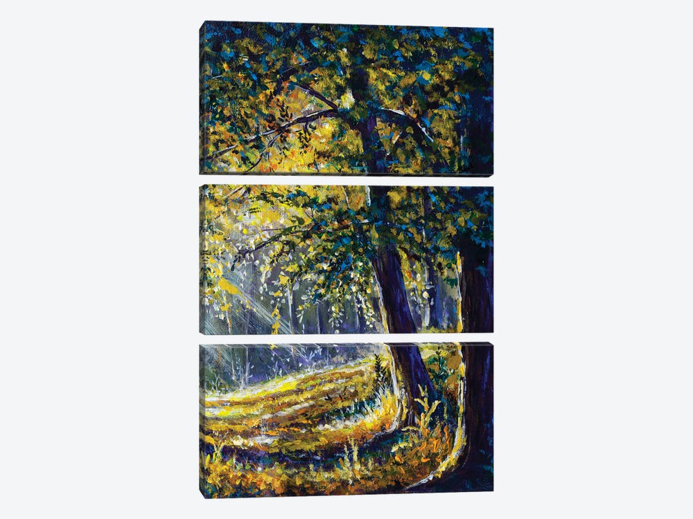 Trees In Autumn Sunny Forest by Valery Rybakow 3-piece Art Print