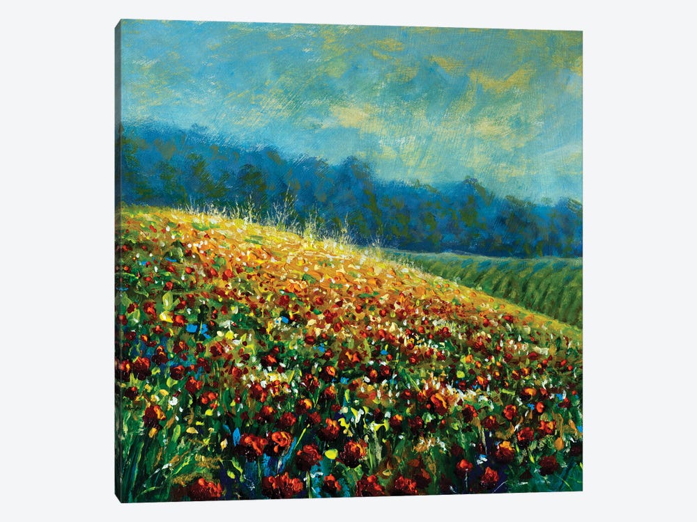 Hillside Red Poppies by Valery Rybakow 1-piece Canvas Art