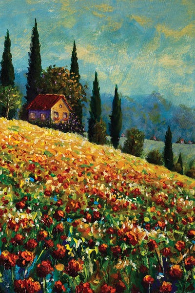 Old Beautiful House On Sunny Flower Mountain
