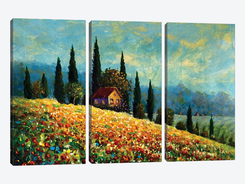 Old Rural House In A Field by Valery Rybakow 3-piece Canvas Wall Art