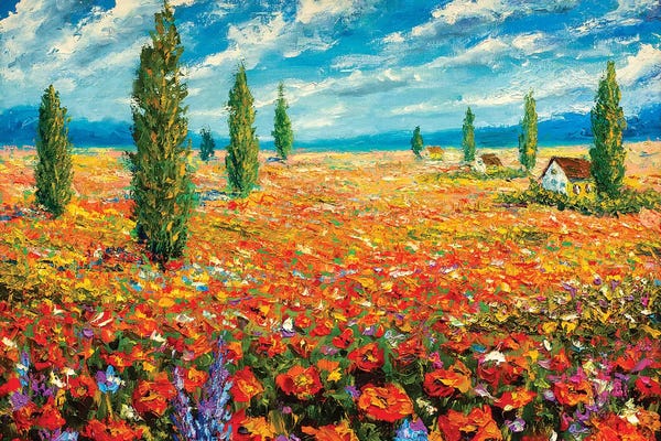 Cypress Trees: Red Flowers Dream by Valery Rybakow