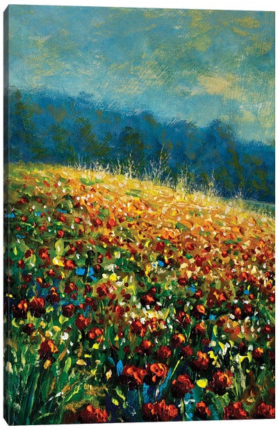 Landscape Red Poppies Flower Meadow Canvas Art Print - Valery Rybakow