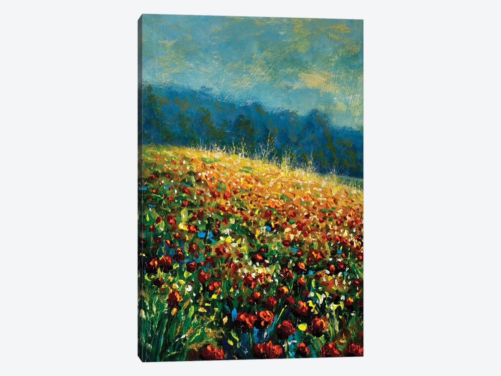 Landscape Red Poppies Flower Meadow by Valery Rybakow 1-piece Canvas Art Print
