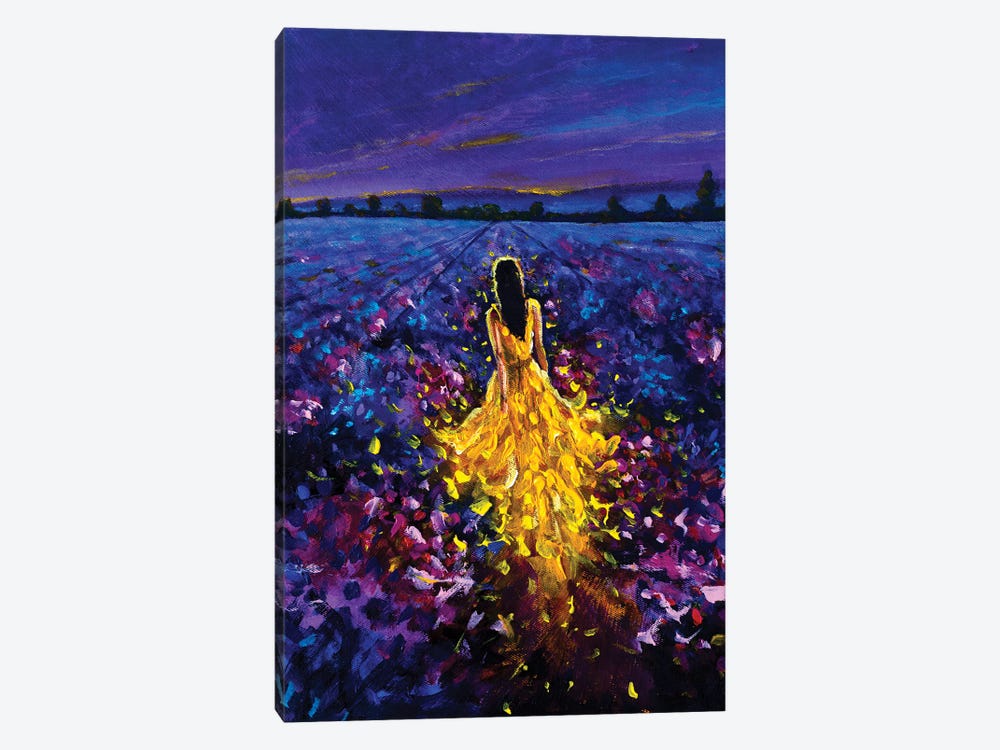 Right Glowing Girl In Yellow Walks Through The Lavender Field At Sunset by Valery Rybakow 1-piece Canvas Artwork