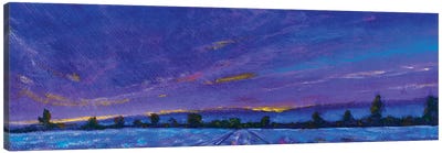 Panorama Banner Blue Violet Sunset Dawn Over Lavender Field Canvas Art Print - Lavender Art