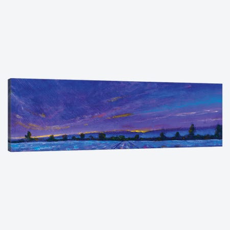Panorama Banner Blue Violet Sunset Dawn Over Lavender Field Canvas Print #VRY765} by Valery Rybakow Canvas Wall Art