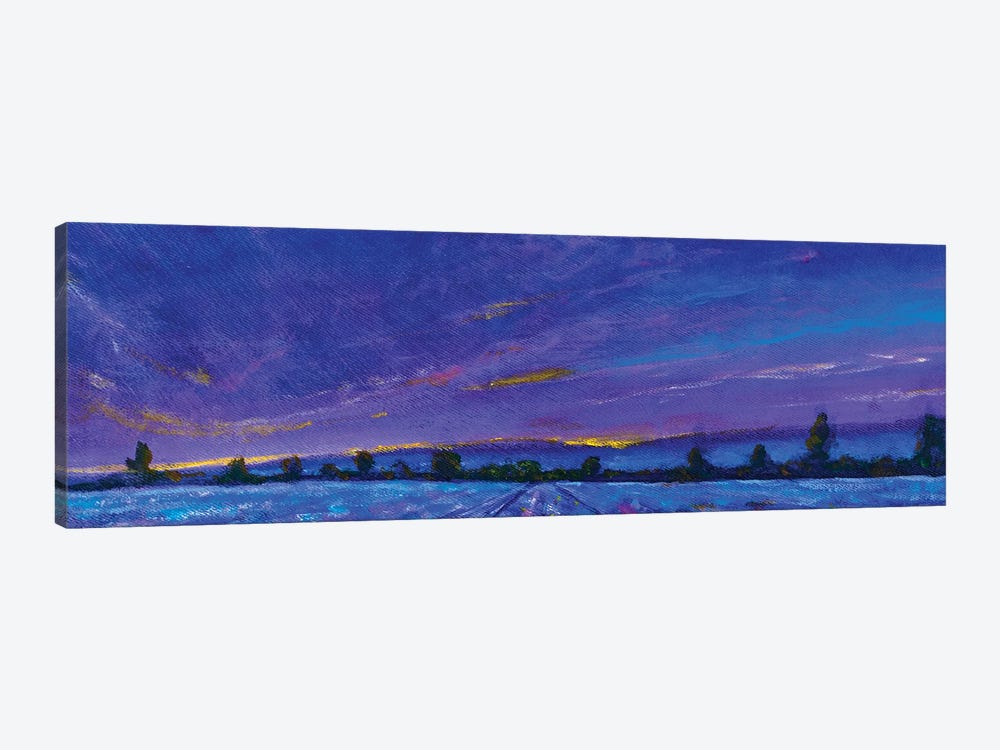 Panorama Banner Blue Violet Sunset Dawn Over Lavender Field by Valery Rybakow 1-piece Canvas Wall Art