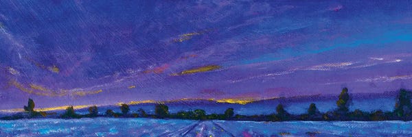 Herbs: Panorama Banner Blue Violet Sunset Dawn Over Lavender Field by Valery Rybakow