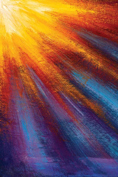 Valery Rybakow: Yellow Orange Sun Rays On Blue Purple Pink Background by Valery Rybakow