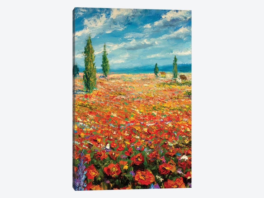 Red Flowers Landscape by Valery Rybakow 1-piece Canvas Art Print