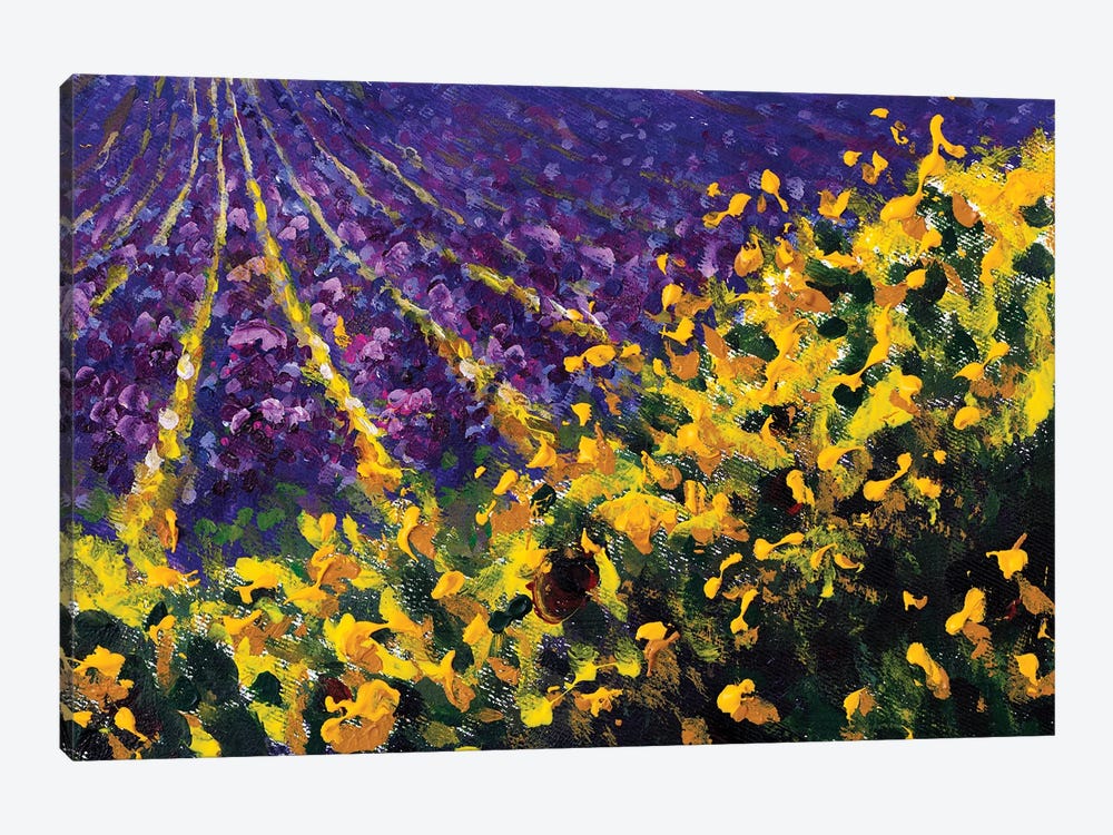 Flower Meadow Yellow Sunny Wildflowers And Purple Lavender Field by Valery Rybakow 1-piece Art Print