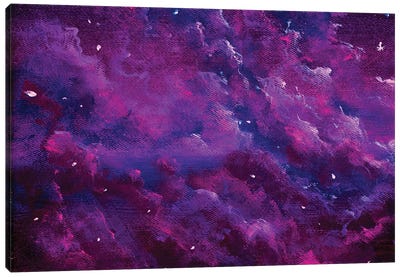 Pink Purple Fluffy Clouds In Starry Space Canvas Art Print