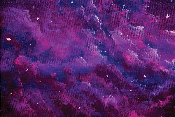 Pink Purple Fluffy Clouds In Starry Space