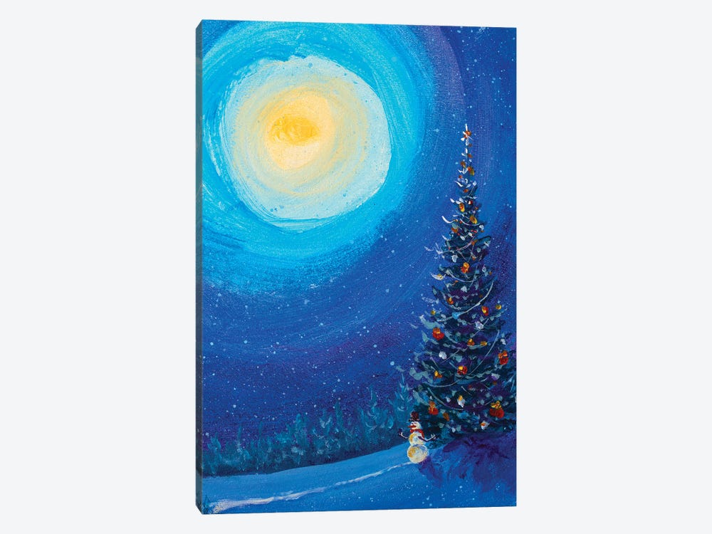 Christmas New Year Snowman In Winter Night by Valery Rybakow 1-piece Art Print