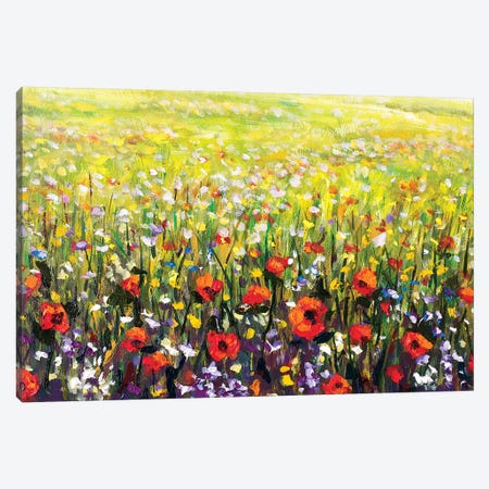 Red Poppies Flowers Field Canvas Print #VRY77} by Valery Rybakow Canvas Artwork