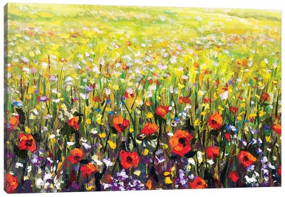 Red Poppies Flowers Field Canvas Art Print - Artists Like Van Gogh
