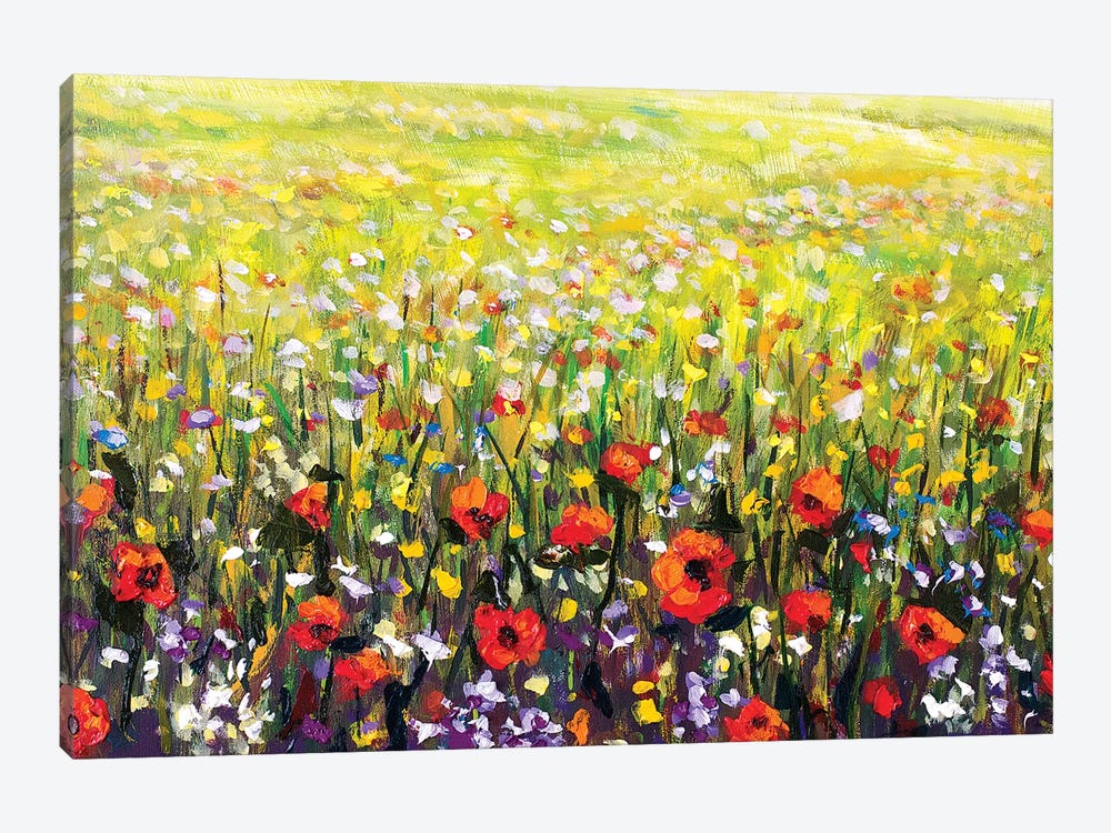 Red Poppies Flowers Field by Valery Rybakow 1-piece Canvas Artwork