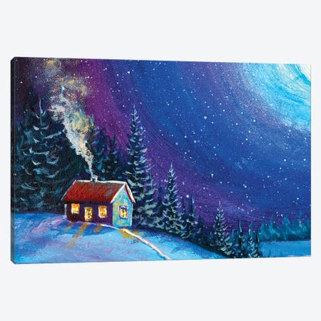 Christmas New Year House In Winter Night Canvas Print #VRY780} by Valery Rybakow Art Print