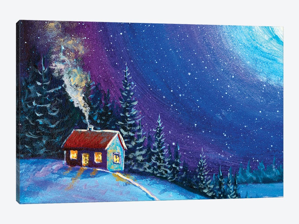 Christmas New Year House In Winter Night by Valery Rybakow 1-piece Art Print