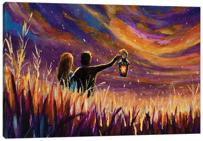 Meeting Lovers In The Romantic Night Canvas Art Print - Valery Rybakow
