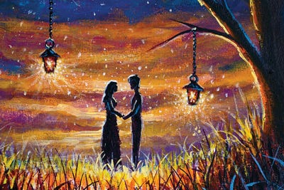 Romantic Mystic Lovers On Beautiful Night by Valery Rybakow canvas print