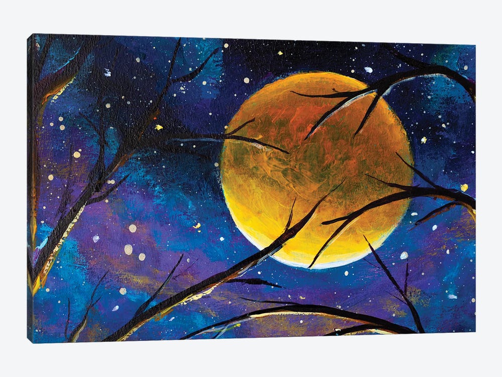 Mystic Night Starry Sky Space Moon by Valery Rybakow 1-piece Canvas Wall Art