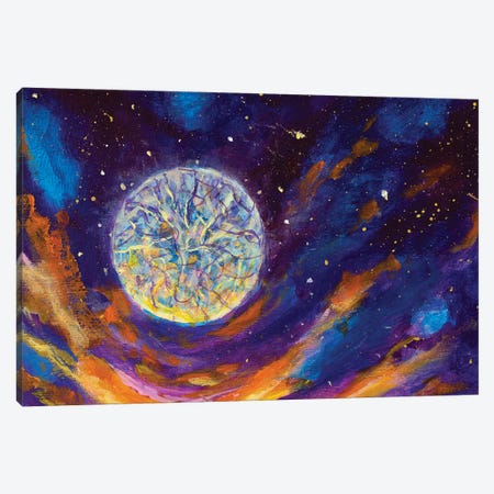 Mystic Starry Night Sky Space Moon Canvas Print #VRY793} by Valery Rybakow Canvas Art