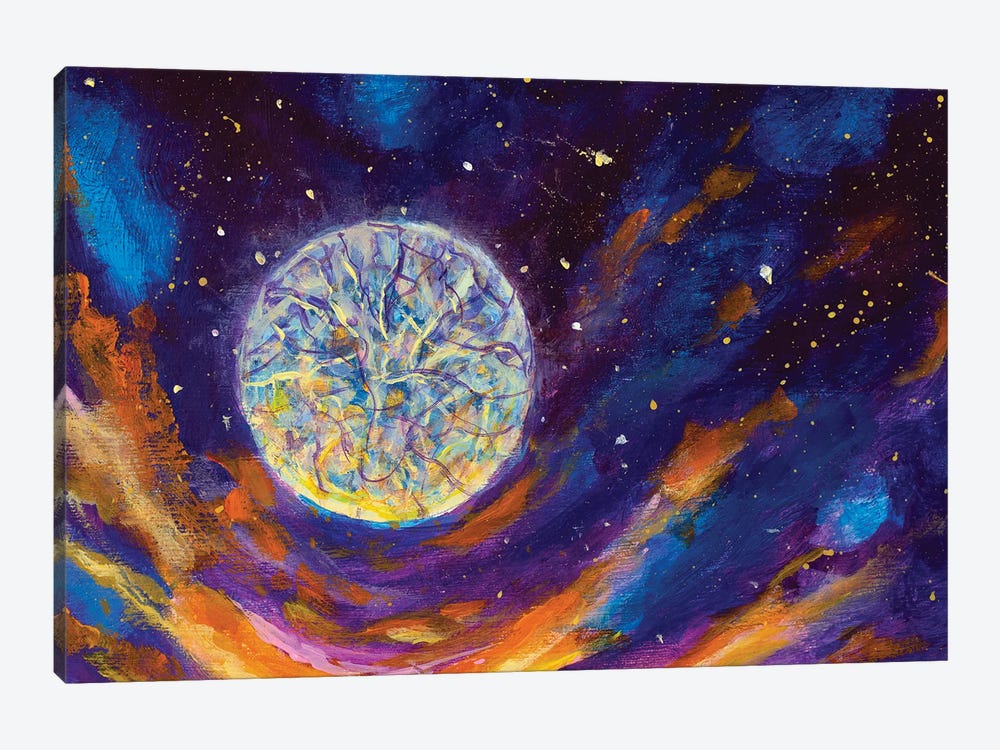 Mystic Starry Night Sky Space Moon by Valery Rybakow 1-piece Canvas Art Print