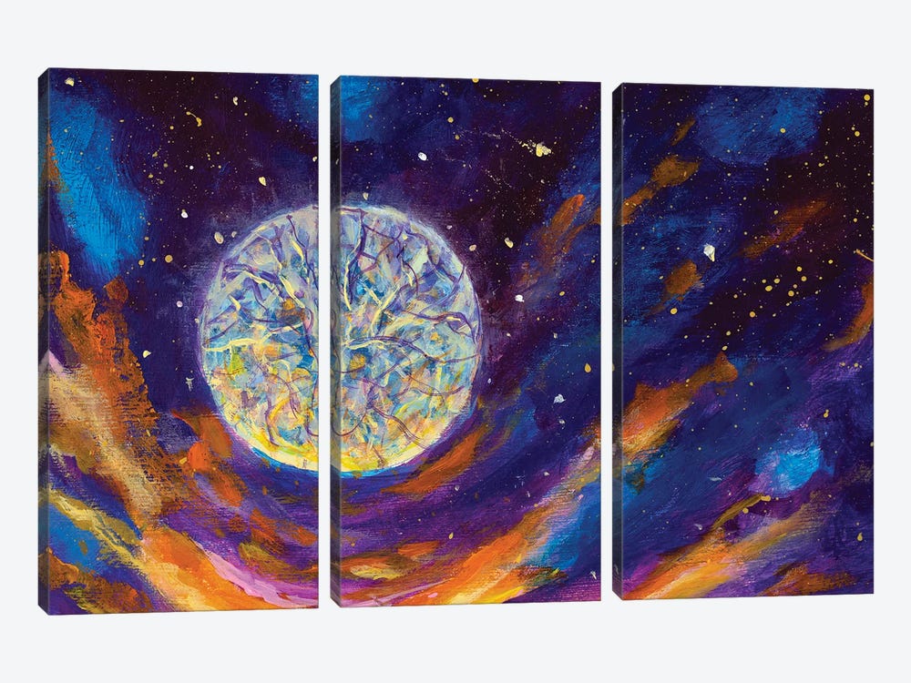 Mystic Starry Night Sky Space Moon by Valery Rybakow 3-piece Art Print