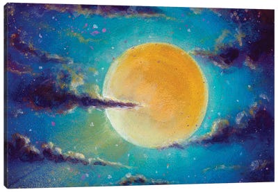 Mystic Night Starry Sky Space Moon Canvas Art Print - Valery Rybakow
