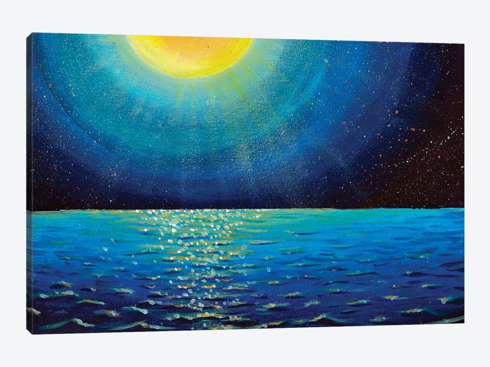 Mystic Night Starry Sky Space Moon by Valery Rybakow 1-piece Canvas Wall Art