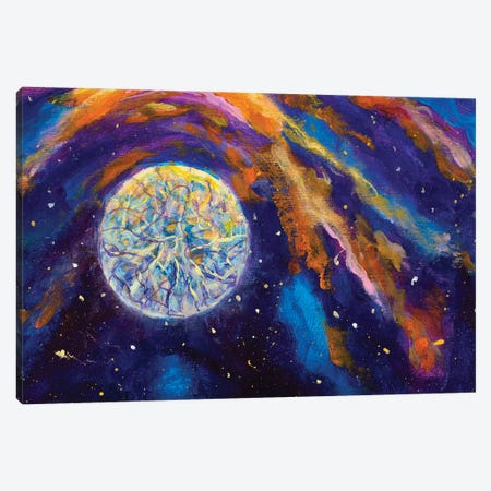 Mystic Night Starry Sky Space Moon Fantasy Canvas Print #VRY799} by Valery Rybakow Canvas Wall Art