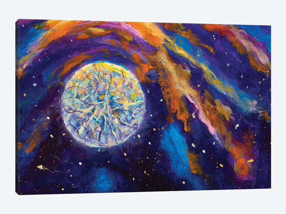 Mystic Night Starry Sky Space Moon Fantasy by Valery Rybakow 1-piece Canvas Art Print