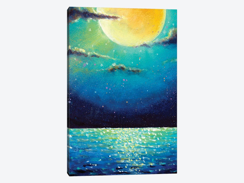 Mystic Night Big Glowing Moon Planet Sun Over Ocean Sea Water by Valery Rybakow 1-piece Canvas Art Print