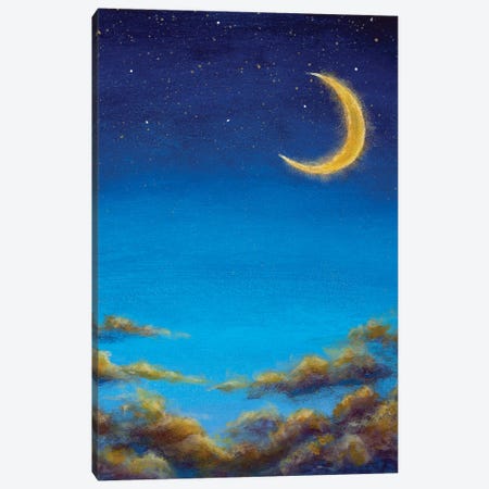 Big Moon In Starry Night Sky Beautiful Warm Clouds In Summer Sky Canvas Print #VRY805} by Valery Rybakow Canvas Print