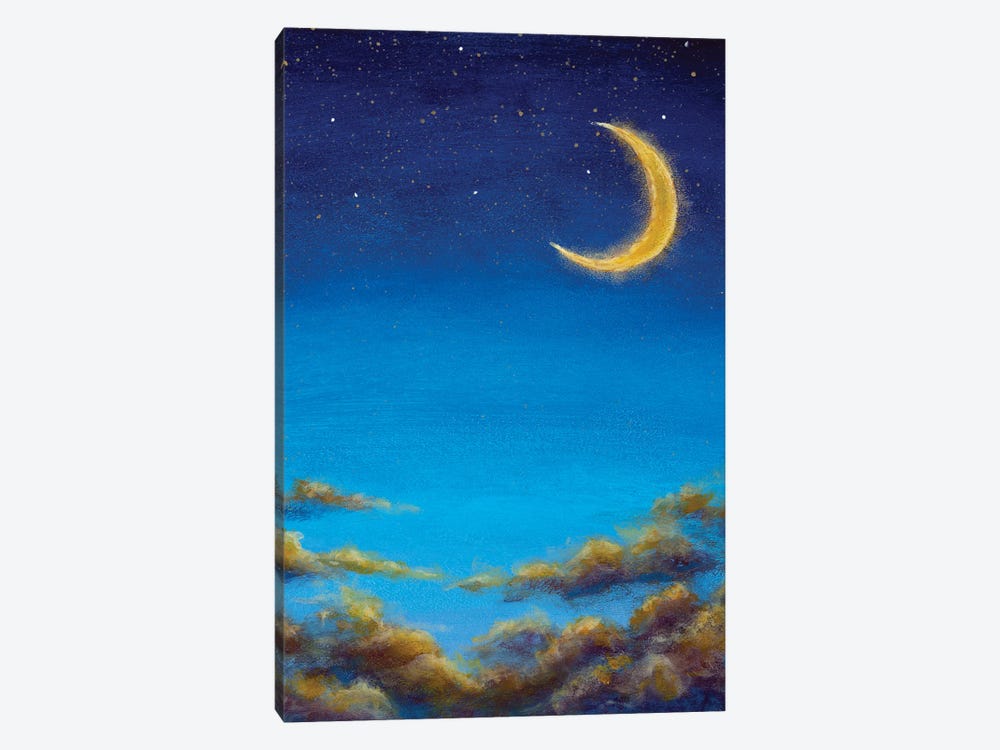 Big Moon In Starry Night Sky Beautiful Warm Clouds In Summer Sky by Valery Rybakow 1-piece Canvas Artwork