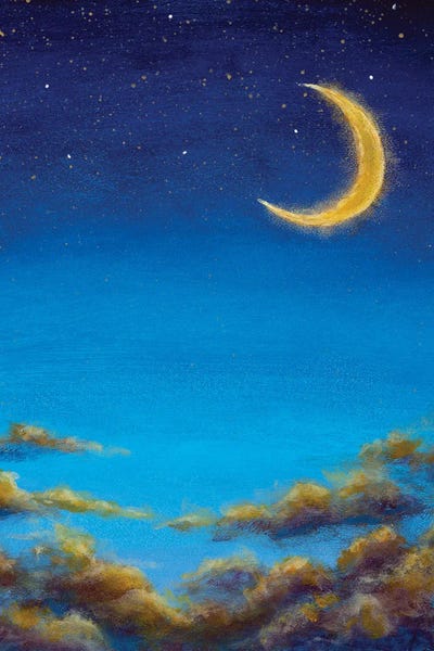 Valery Rybakow: Big Moon In Starry Night Sky Beautiful Warm Clouds In Summer Sky by Valery Rybakow