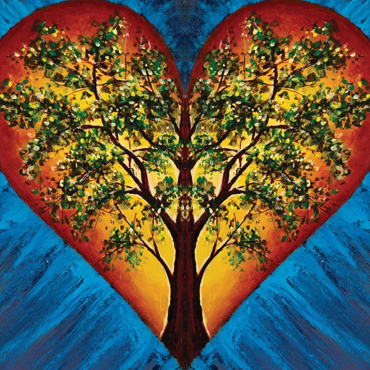 Heart With Blossoming Tree Of Life Inside On Blue Background