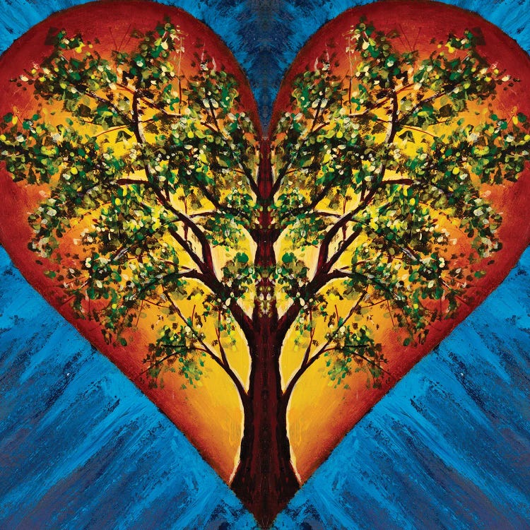 Heart With Blossoming Tree Of Life Inside On Blue Background