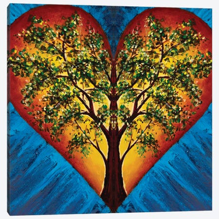 Heart With Blossoming Tree Of Life Inside On Blue Background Canvas Print #VRY813} by Valery Rybakow Canvas Print