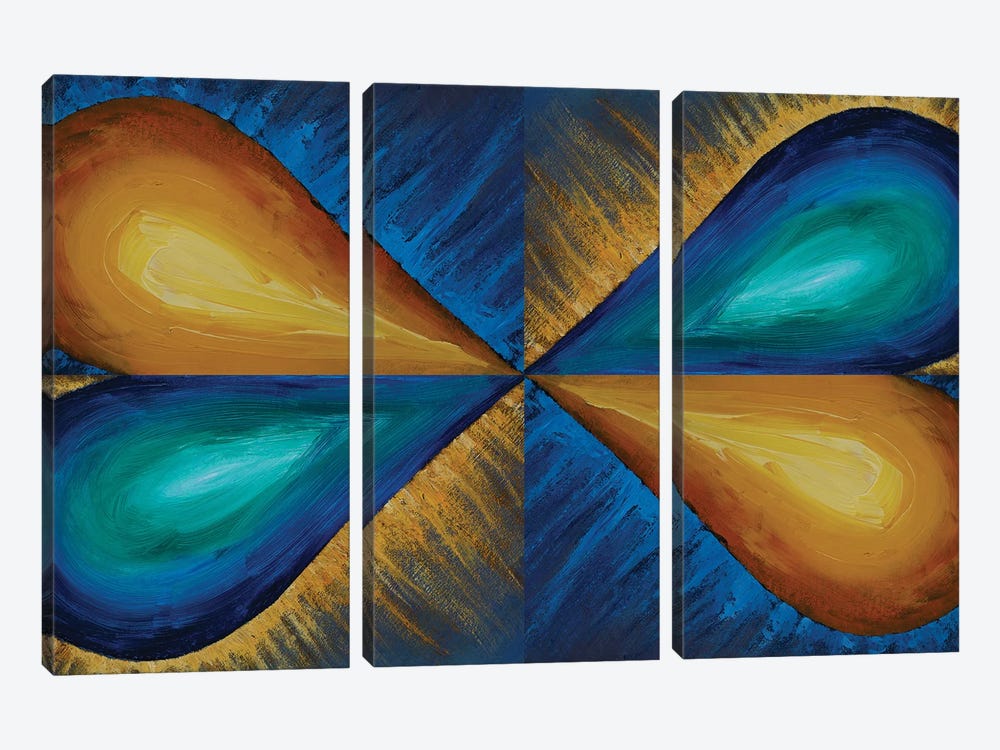 Orange And Blue Balloons Are Symmetrically Arranged by Valery Rybakow 3-piece Canvas Wall Art