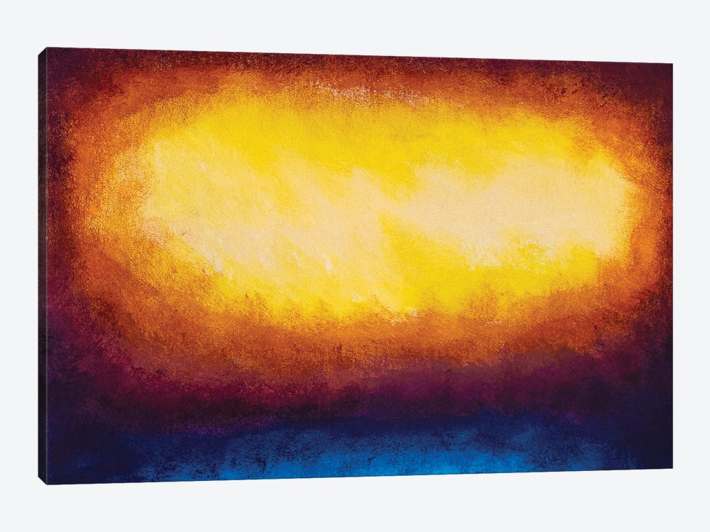 Beautiful Glow Of Orange Yellow In The Darkness Of Space And Blue Art Background by Valery Rybakow 1-piece Art Print