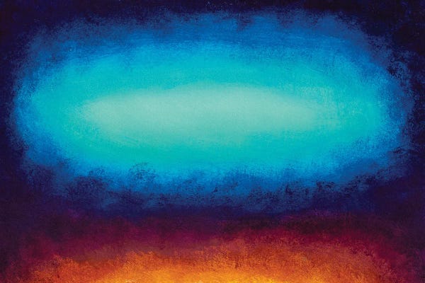 Valery Rybakow: Beautiful Glow Of Blue In The Darkness Of Space And Orange Yellow Background by Valery Rybakow