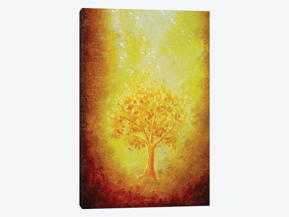 Vertical Illustration Of A Living Luminous Tree Against The Backdrop Of A Bright Solar Glow by Valery Rybakow 1-piece Art Print
