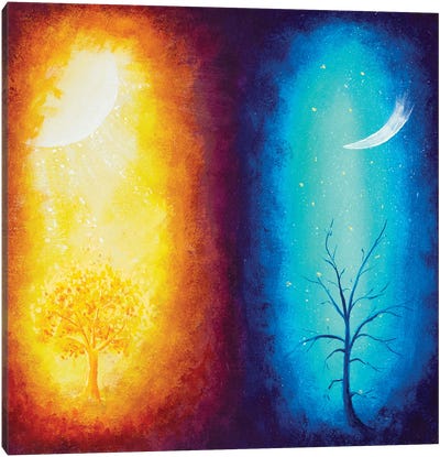 The Concept Of Opposite Energy Canvas Art Print - Sun and Moon Art Collection | Sun Moon Paintings & Wall Decor