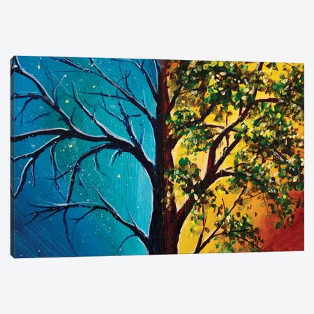 Tree Against Backdrop Of Day And Night Canvas Print #VRY827} by Valery Rybakow Art Print