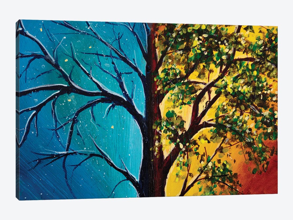 Tree Against Backdrop Of Day And Night by Valery Rybakow 1-piece Canvas Wall Art