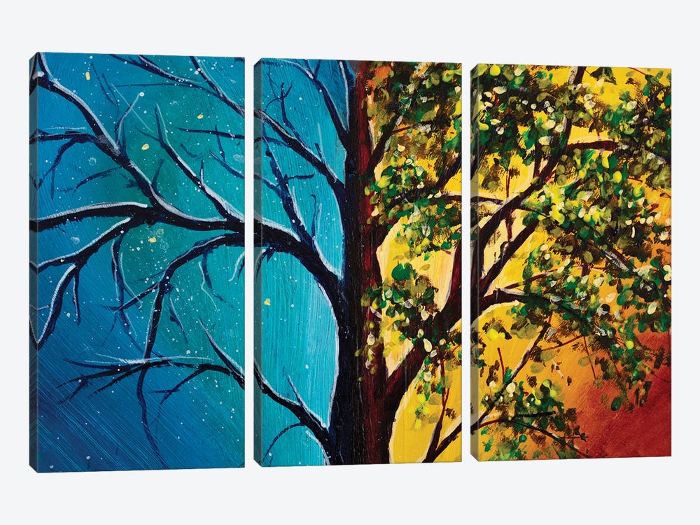 Tree Against Backdrop Of Day And Night by Valery Rybakow 3-piece Canvas Art